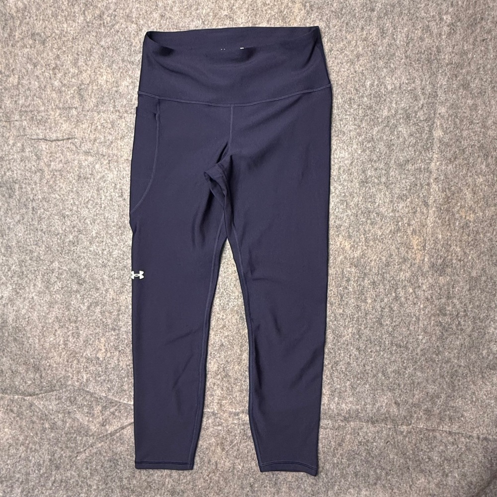 Under Armour HeatGear Compression Leggings Womens Medium Navy Blue Pocket